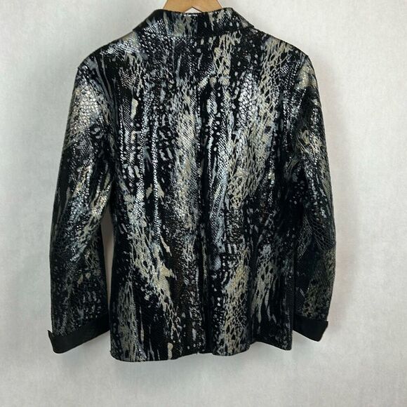 Chico's Leather Snake Print Jacket Sz 1 (Medium, Sz 8) Silver Animal Snakeskin S - Picture 5 of 11